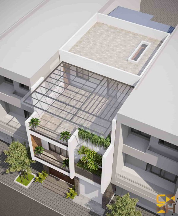 phía trên mẫu nhà ống 3 tầng đẹp hiện đại anh chien
