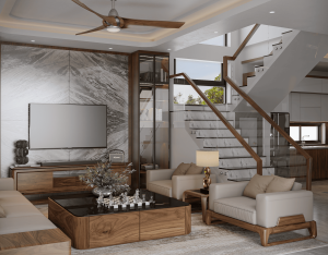 phòng khách tân cổ điển bằng gỗ