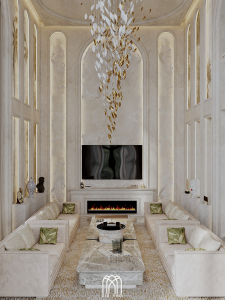 phòng khách tân cổ điển bằng gỗ