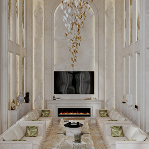 phòng khách tân cổ điển bằng gỗ