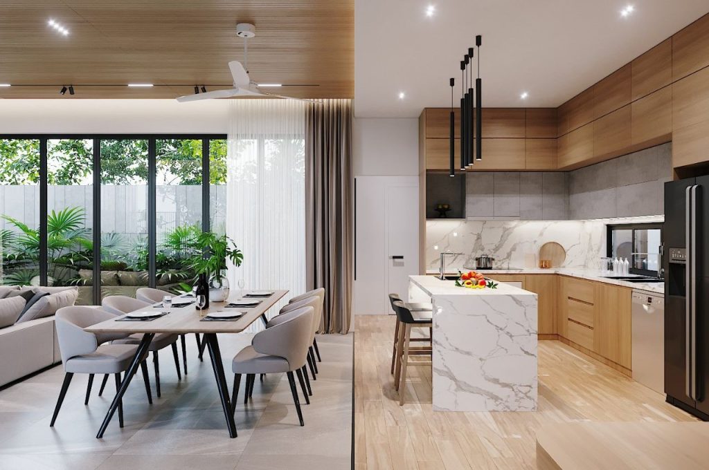 phòng khách và bếp thông nhau