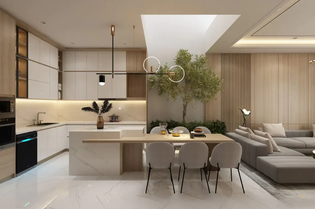 phòng khách và bếp thông nhau