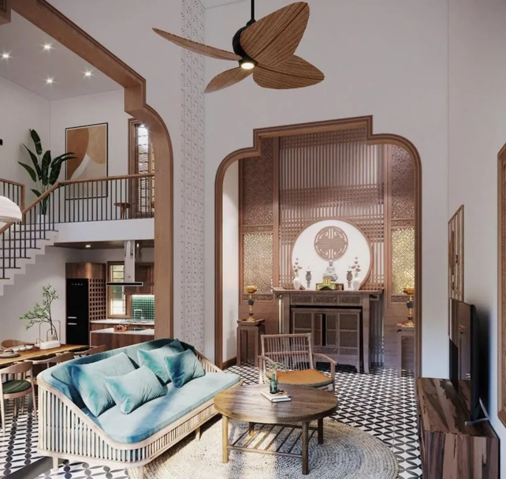 trang trí phòng khách nhà cấp 4 có bàn thờ